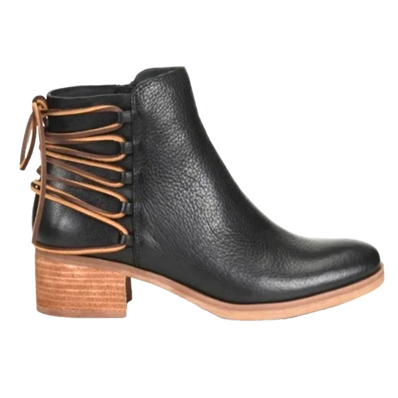 Korks Belaya Lace Up Black Block Heel Leather Bootie Boho Western Prairie 8M - Picture 1 of 11